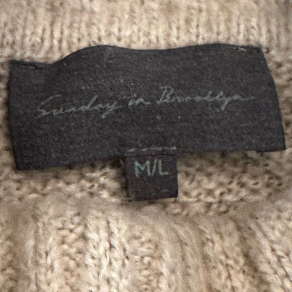 Anthropologie Sunday in Brooklyn Tan & Gray Striped Poncho W/ Fringe, Size M/L - Picture 5 of 9